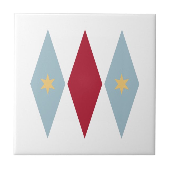 Blue Red Diamonds Yellow Stars Mid Century Modern Tile (Front)