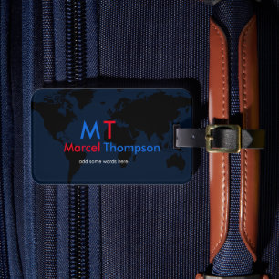 Blue & Red Elegant-and-Modern Monogram travel Luggage Tag