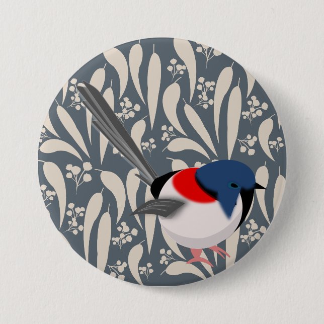 Blue & Red Fairy Wren 3 Inch Round Button (Front)