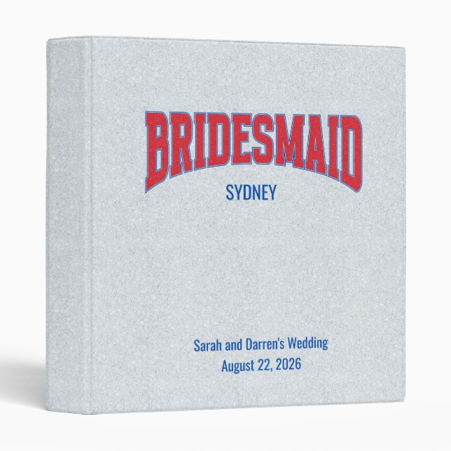 Blue + Red Faux Glitter BRIDESMAID Bachelorette Binder (Front/Spine)