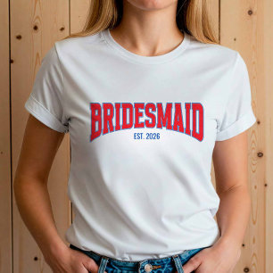 Blue + Red Faux Glitter BRIDESMAID Bachelorette T-Shirt