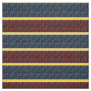 Blue/red floral-gold/white stripe - black fabric