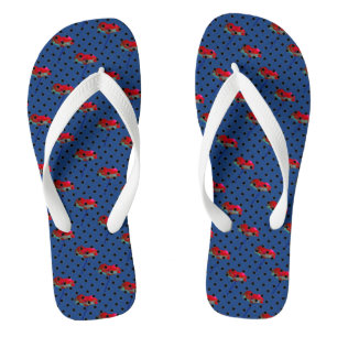 Blue red flower and black polka dots flip flops