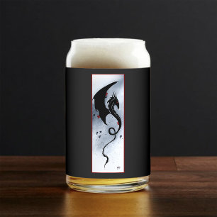 Blue Red Flowers Black Dragon Can Glass