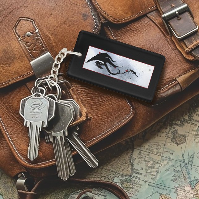 Blue Red Flowers Black Dragon QR code Keychain (Creator Uploaded)