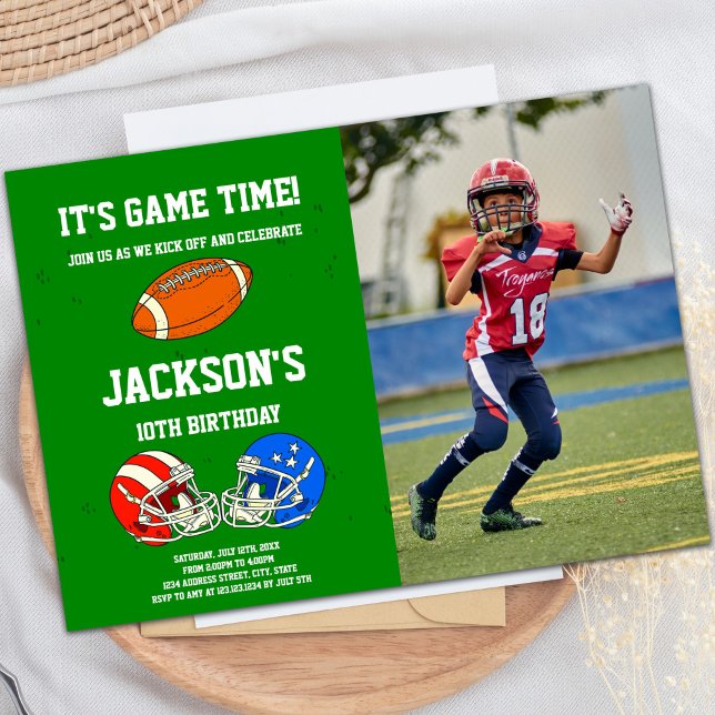 Blue Red Football Anniversaire Invitations avec ph (Blue Red Football Birthday Invitations w photo)