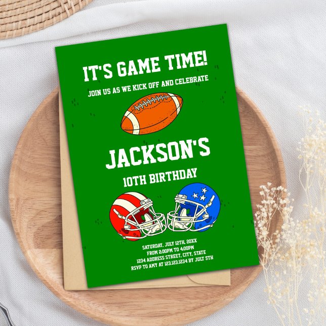 Blue & Red Football Birthday Invitation (Blue Red Football Birthday Invitations)