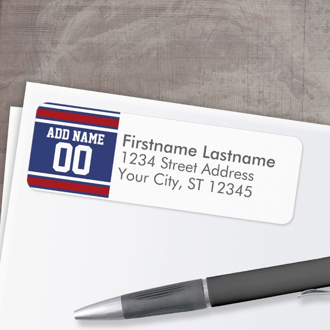 Blue Red Football Jersey Custom Name Number (Personalized Return Address Label)