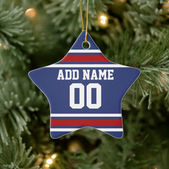 Blue Red Football Jersey Custom Name Number Ceramic Ornament (Tree)