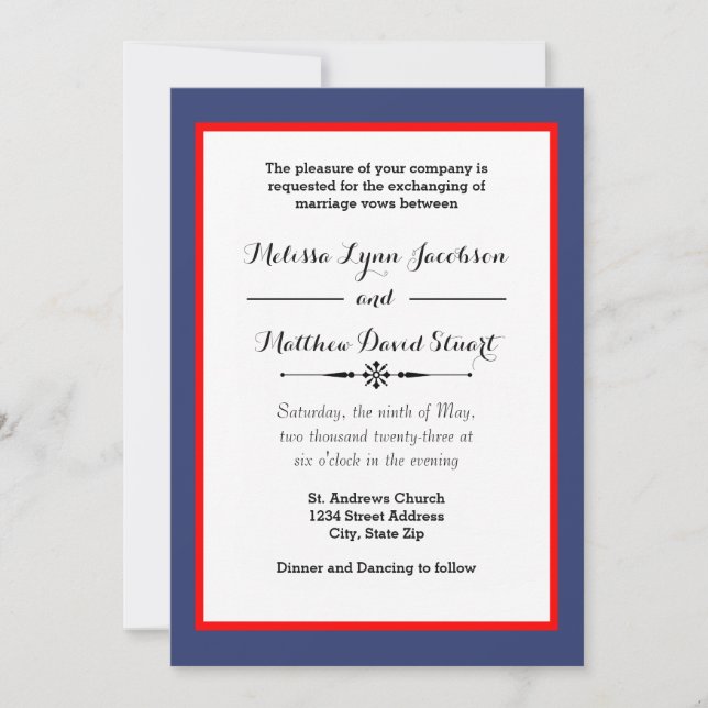 Blue & Red Framed - Wedding Invitation (Front)