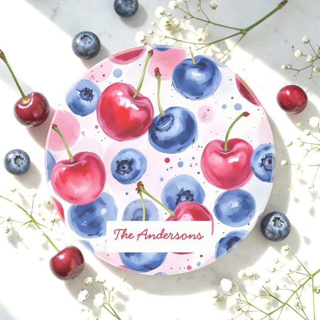 Blue Red Fruit Cherry Berry Sandstone Coaster (Creator Uploaded)