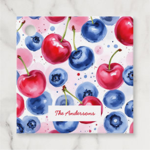 Blue Red Fruit Food Watercolor Berry Cherry Favour Tags