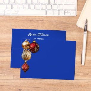 Blue red gold baubles return address Christmas Envelope