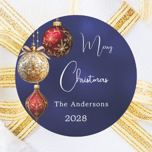 Blue red gold ornaments Christmas Classic Round Sticker