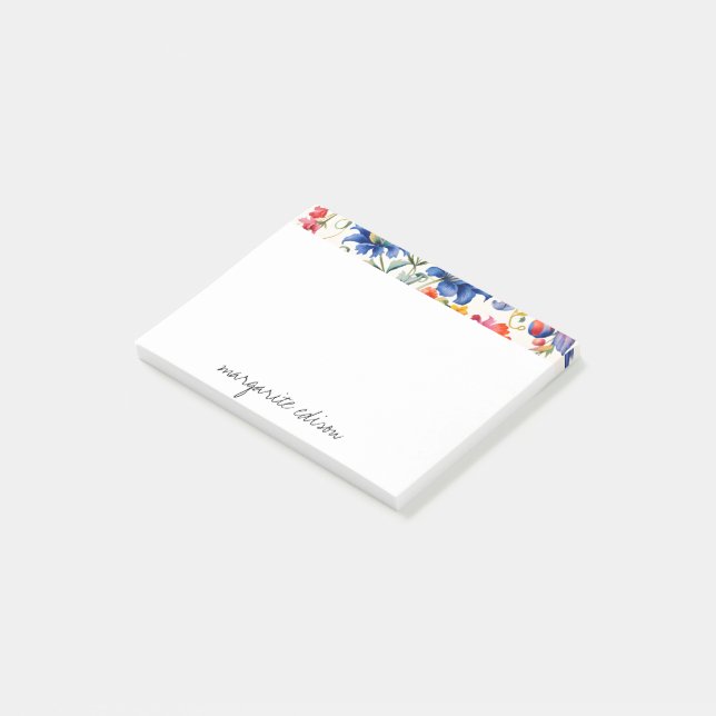 Blue Red Green Florals Design Post-it Notes (Angled)