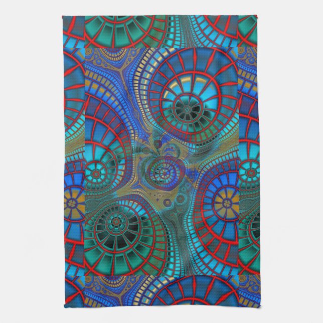 Blue Red Green Fractals Modern Art Kitchen Towel (Vertical)