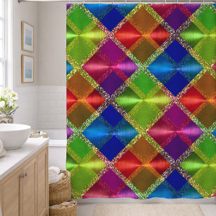 Blue Red Green Glitter Plaid Design