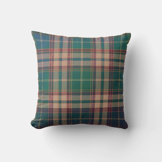 Blue Red Green Holiday Winter Christmas Plaid Throw Pillow (Front)