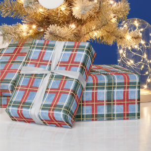 Blue Red Green Plaid Christmas Wrapping Paper