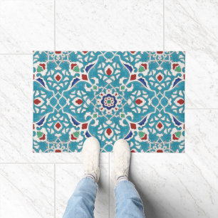 Blue Red Green White Portuguese Azulejo Pattern Doormat