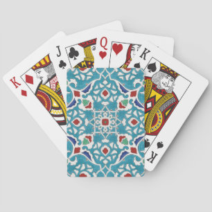 Blue Red Green White Portuguese Azulejo Pattern Playing Cards