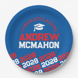 Blue & Red Half Repeat Grad Personalized Paper Plate