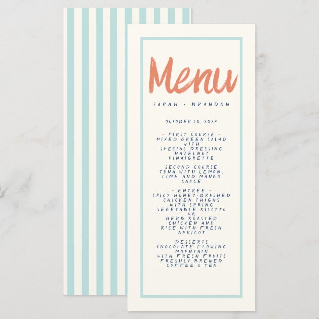 Blue Red Handwriting Typography Retro Wedding Menu (Front/Back)