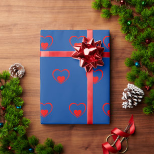 Blue red hearts romantic minimal wrapping paper