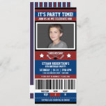Blue/Red Hockey Ticket Birthday Party Invitation<br><div class="desc">Super fun,  hockey themed birthday with your little superstar's picture right on the front!</div>