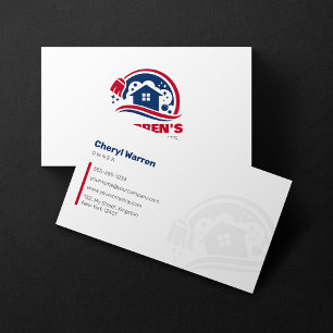 Blue & Red House Cleaning Services Housekeeping Business Card