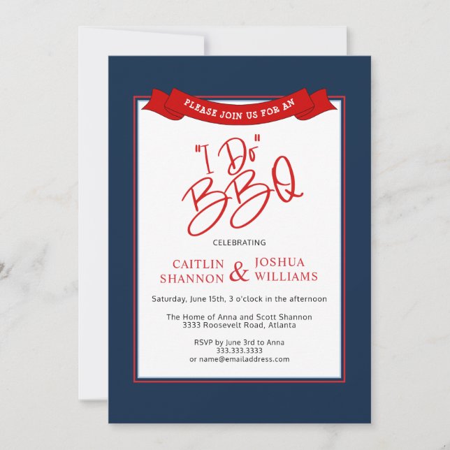 Blue Red I Do BBQ Bridal Shower Invitation (Front)