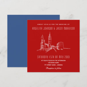 Blue Red London Wedding Invitation