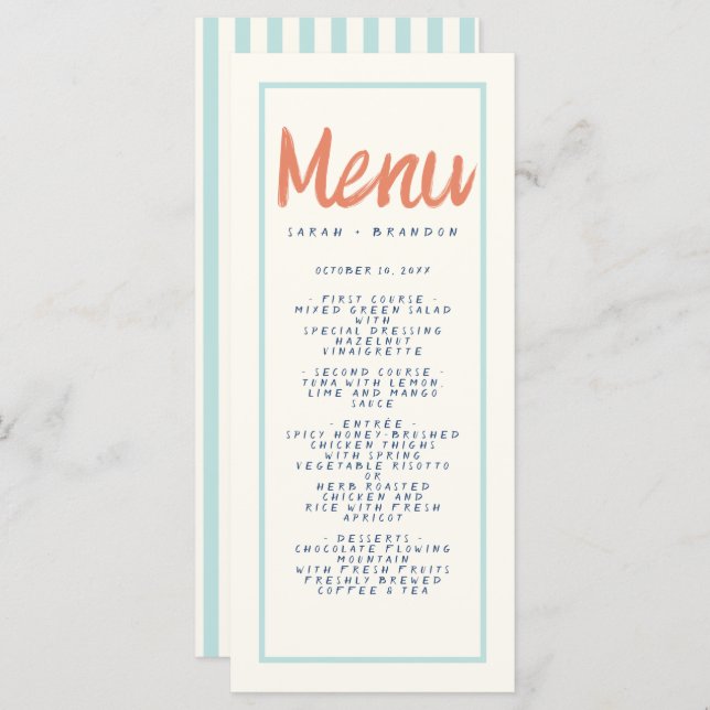 Blue Red manuscrit Typographie Retro Mariage Menu (Devant / Derrière)