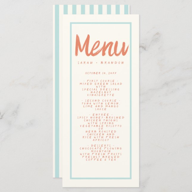 Blue Red manuscrit Typographie Retro Mariage Menu (Devant / Derrière)