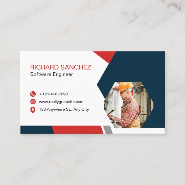 Blue Red Modern Custom   Business Card (Front)