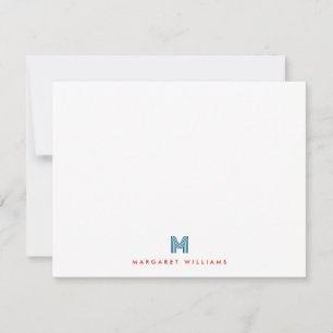 Blue & Red Modern Monogram Initial Personalized Card