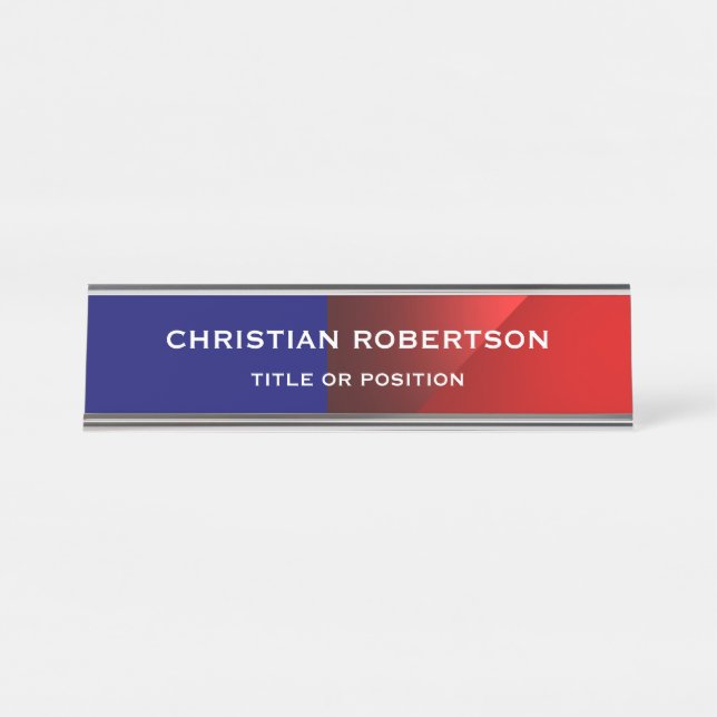 Blue Red Modern Simple Plain Business Desk Name Plate (Front)