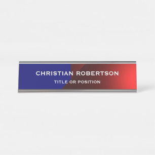 Blue Red Modern Simple Plain Business Desk Name Plate