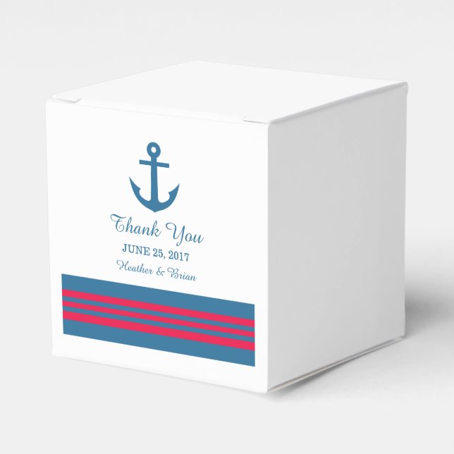 Blue Red Nautical Anchor Wedding Favour Boxes (Front Side)