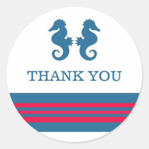 Blue Red Nautical Seahorse Thank You Stickers