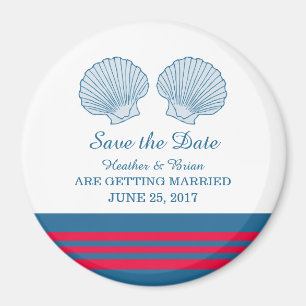 Blue Red Nautical Seashells Save the Date Magnet