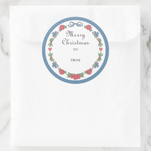 Blue Red Nordic Frame Merry Christmas To From Classic Round Sticker