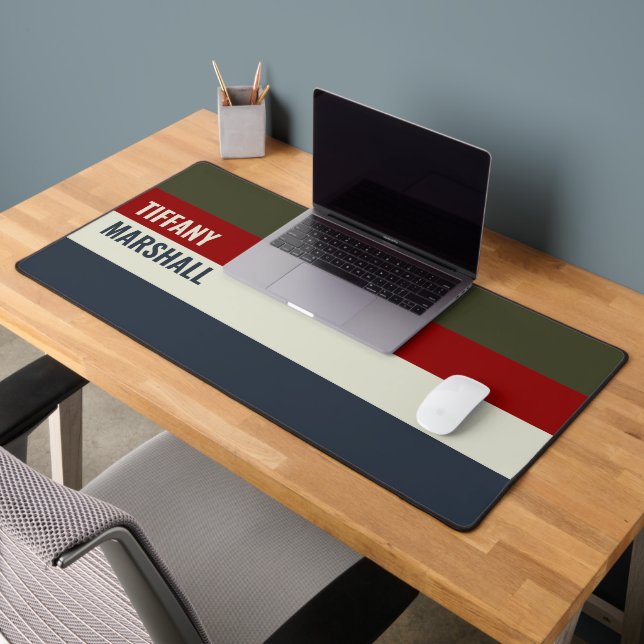 Blue Red & Olive Brown Stripes Pattern  Desk Mat (Office 2)