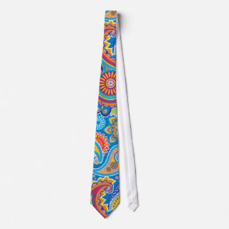Blue, red, orange and yellow paisley tie