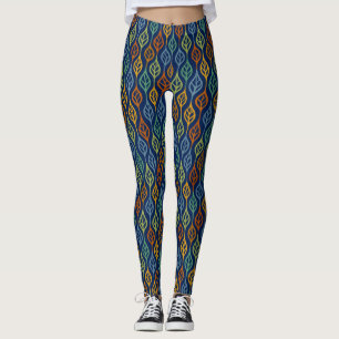 Blue Red Orange Green Teal Fall Leaves Pattern Leggings