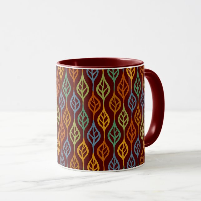 Blue Red Orange Green Teal Fall Leaves Pattern Mug (Front Right)