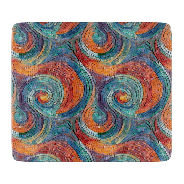 Blue Red Orange Swirl Cutting Board (Front)