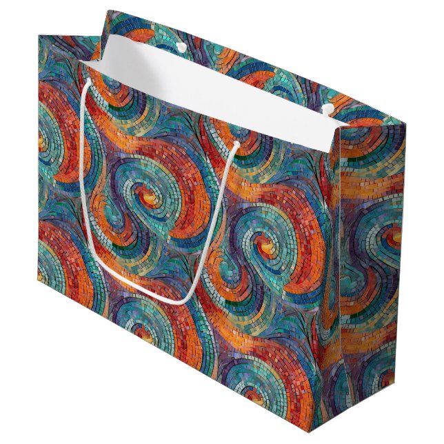 Blue Red Orange Swirl Large Gift Bag (Front Angled)