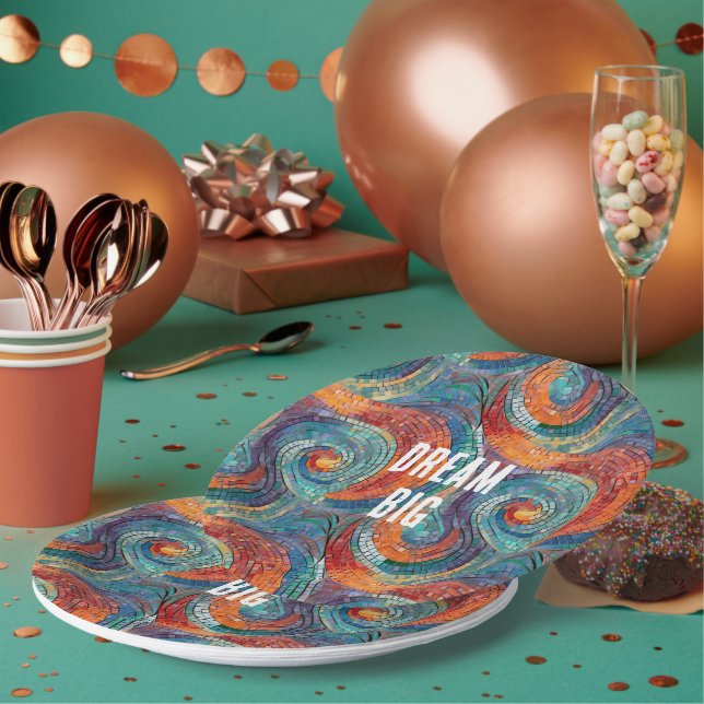 Blue Red Orange Swirl Paper Plate (Multi)