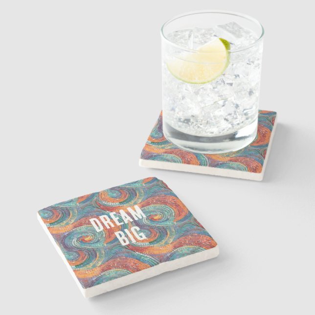 Blue Red Orange Swirl Stone Coaster (Side)
